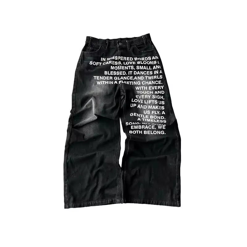 Fashion Retro Streetwear Hip-Hop Pants Casual Pants Men'S Wide Leg Pants Letter Printed Jeans Baggy Pants