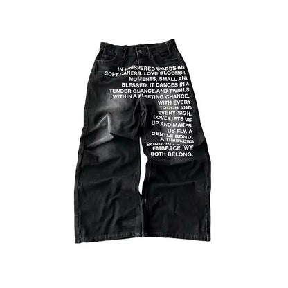 Fashion Retro Streetwear Hip-Hop Pants Casual Pants Men'S Wide Leg Pants Letter Printed Jeans Baggy Pants
