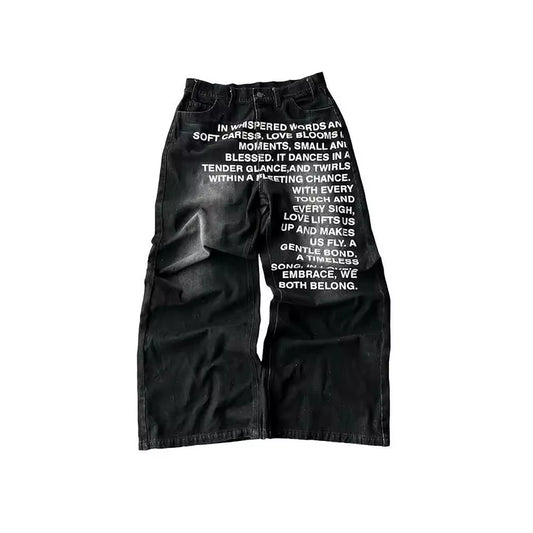 Fashion Retro Streetwear Hip-Hop Pants Casual Pants Men'S Wide Leg Pants Letter Printed Jeans Baggy Pants