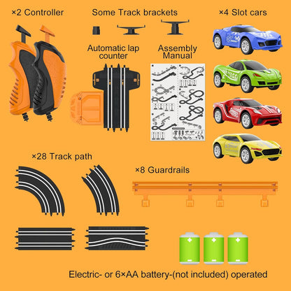 Exciting Slot Car Race Track Set with 4 High-Speed Cars - Perfect for Kids Aged 6-12, Dual Racing Fun with Automatic Lap Counter!