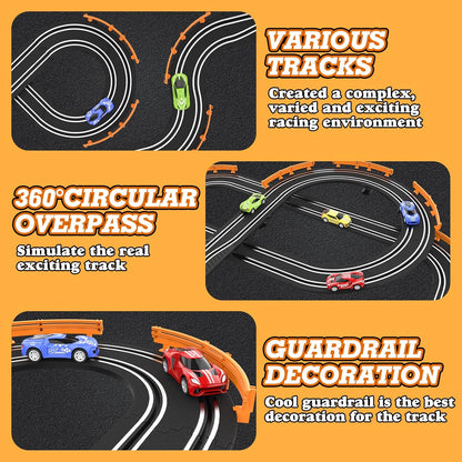 Exciting Slot Car Race Track Set with 4 High-Speed Cars - Perfect for Kids Aged 6-12, Dual Racing Fun with Automatic Lap Counter!