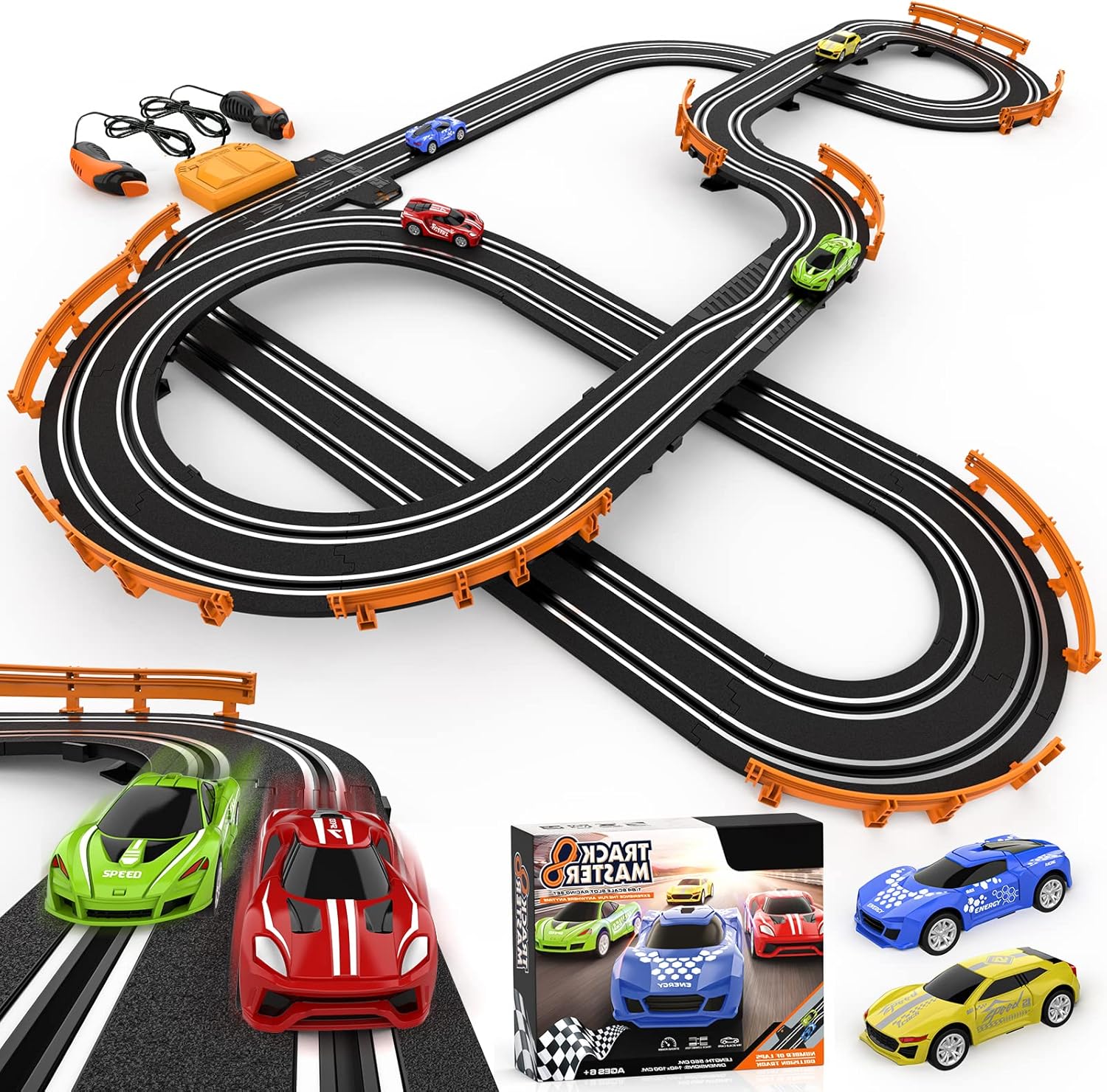Exciting Slot Car Race Track Set with 4 High-Speed Cars - Perfect for Kids Aged 6-12, Dual Racing Fun with Automatic Lap Counter!
