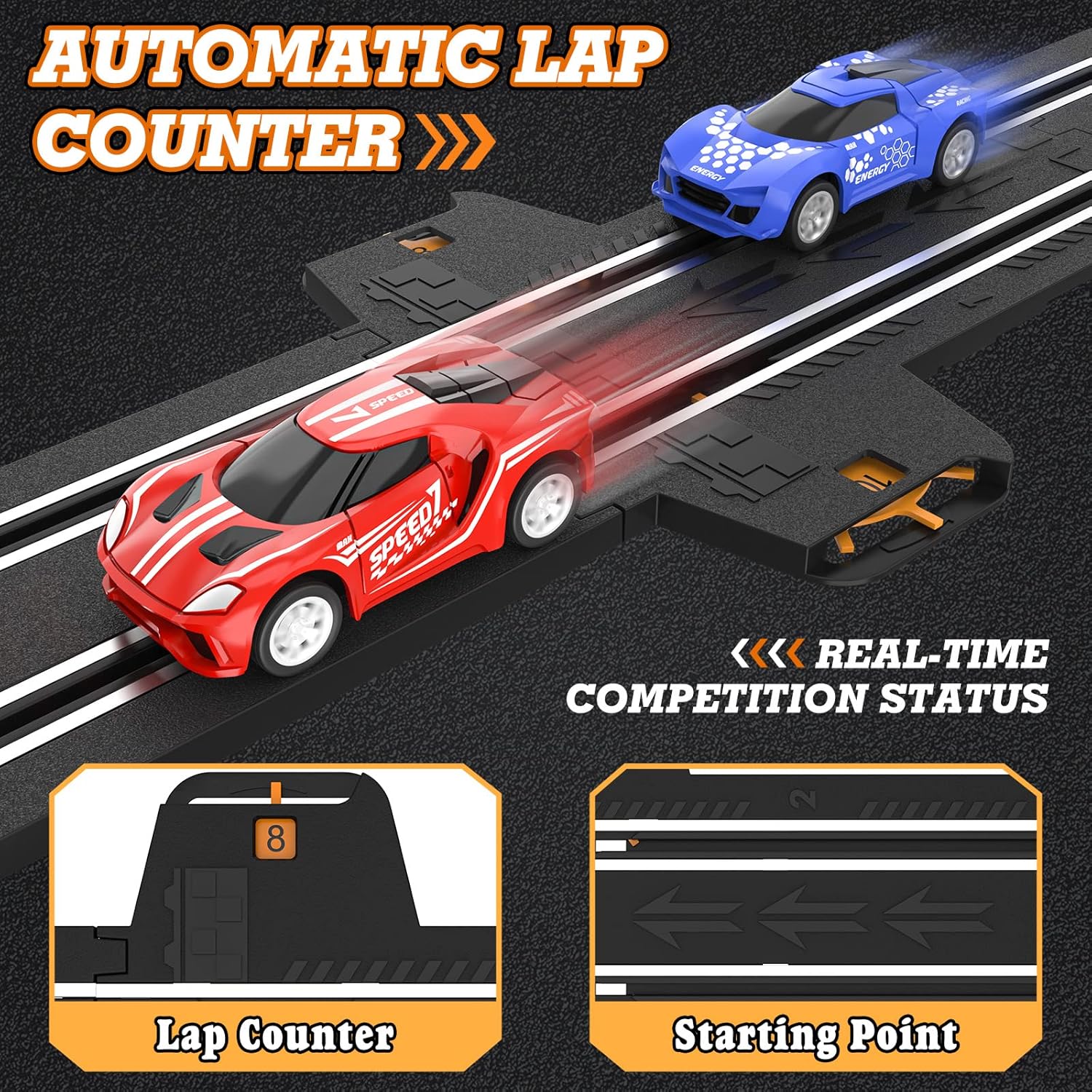 Exciting Slot Car Race Track Set with 4 High-Speed Cars - Perfect for Kids Aged 6-12, Dual Racing Fun with Automatic Lap Counter!