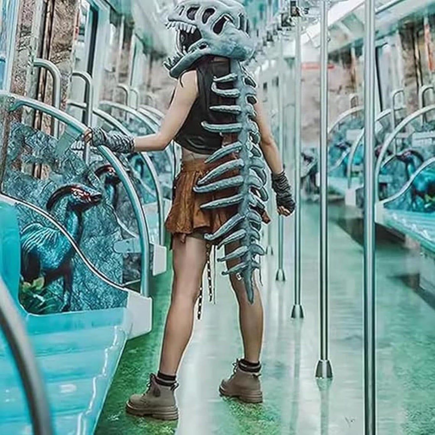 Spinosaurus Plush Dino Outfit, Spinosaurus Plush Costume, Halloween Fun Dinosaur Costume-3D Skeleton Design